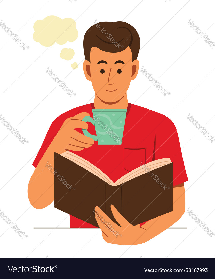 Man thinking idea while enjoy reading and drinking