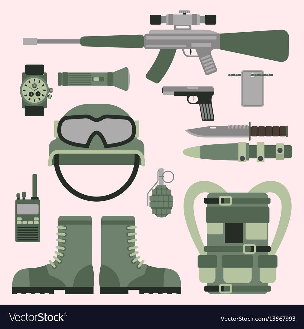 Military weapon guns symbols armor set forces Vector Image