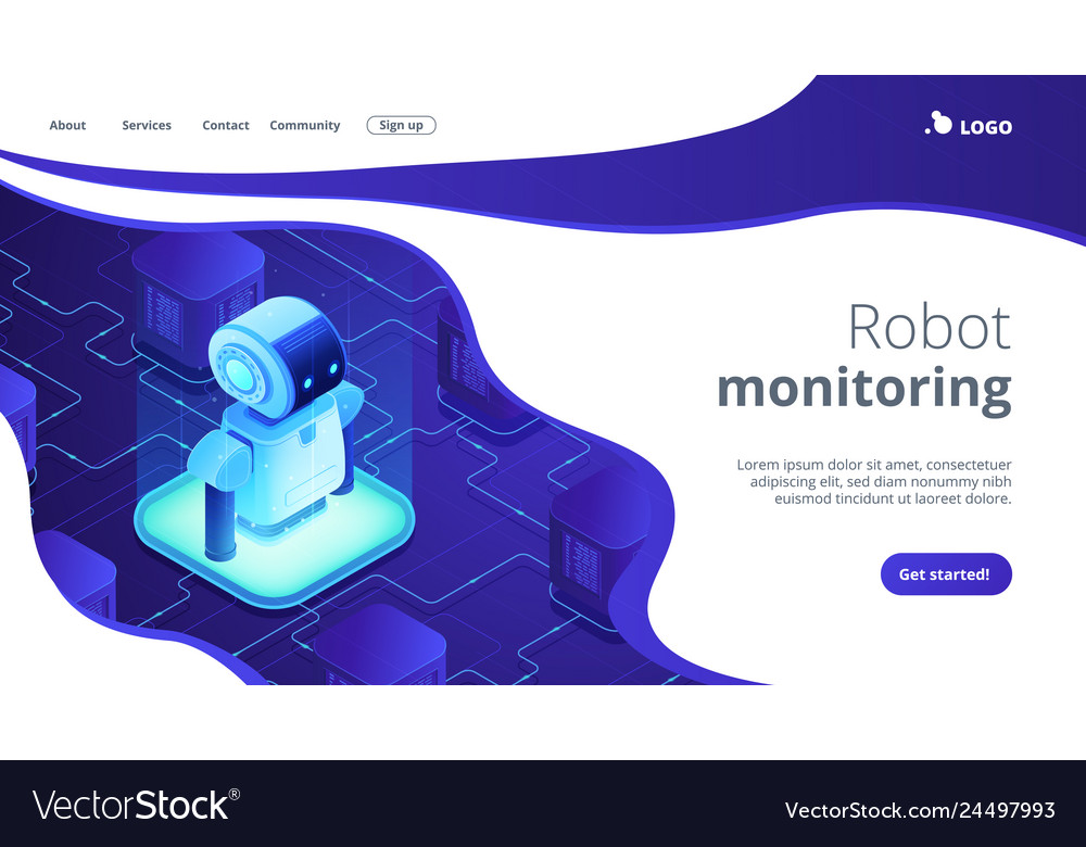 Robotics networking isometric 3d landing page Vector Image Robotics networking isometric 3d landing page