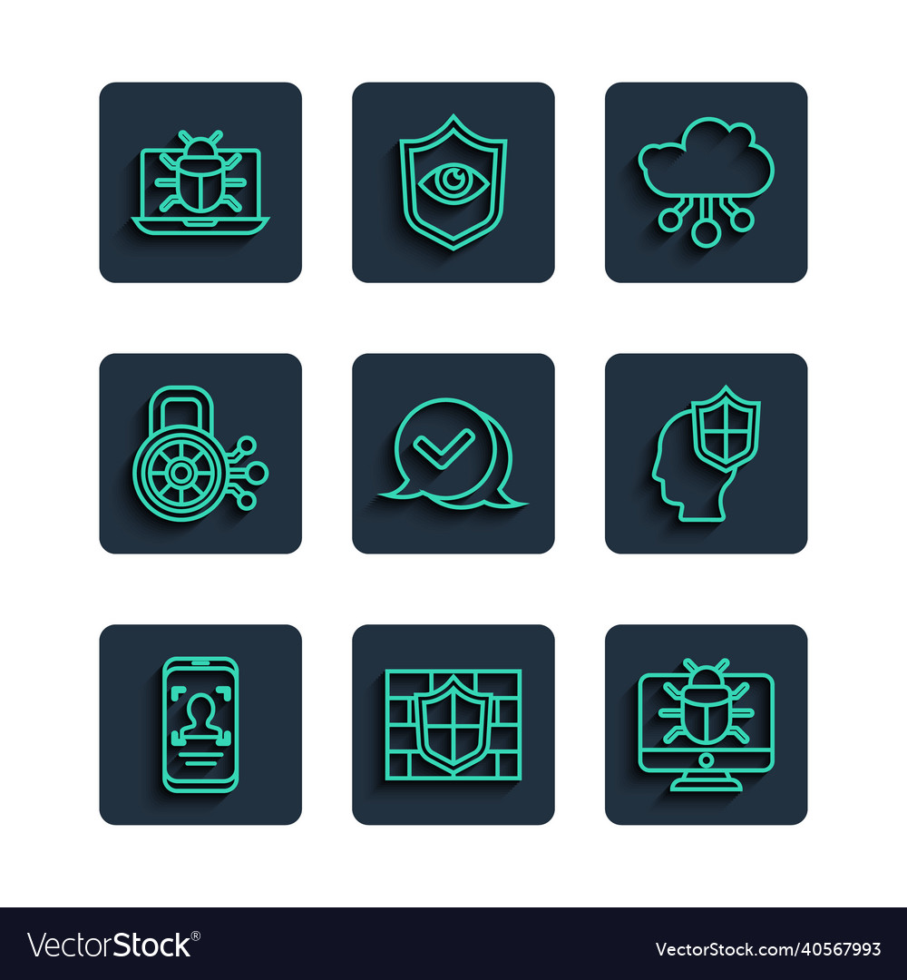 Set line mobile and face recognition shield Vector Image Set line mobile and face recognition shield