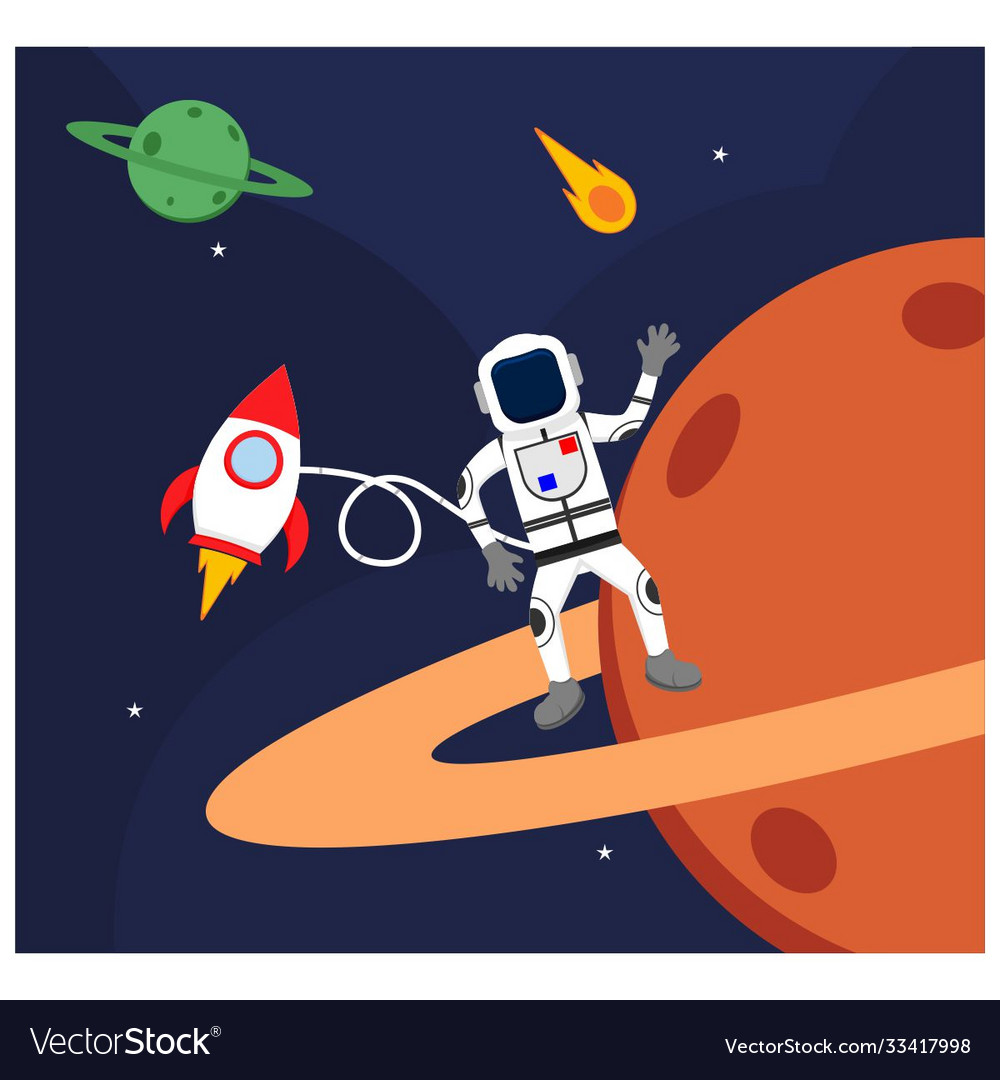 Astronaut floating in outer space flat