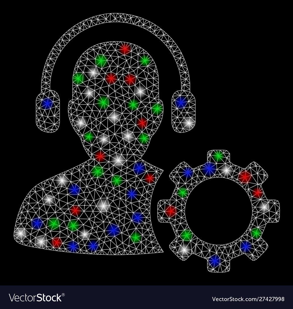 Bright mesh wire frame operator configuration gear vector image Bright mesh wire frame operator configuration gear