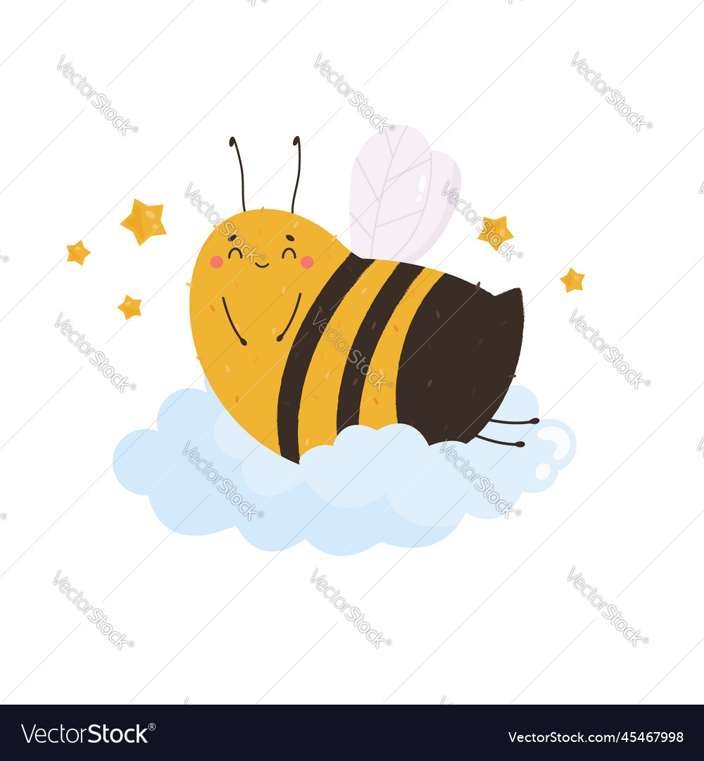 Süße lustige Bienen schlafen auf einer Wolke vector image Süße lustige Bienen schlafen auf einer Wolke