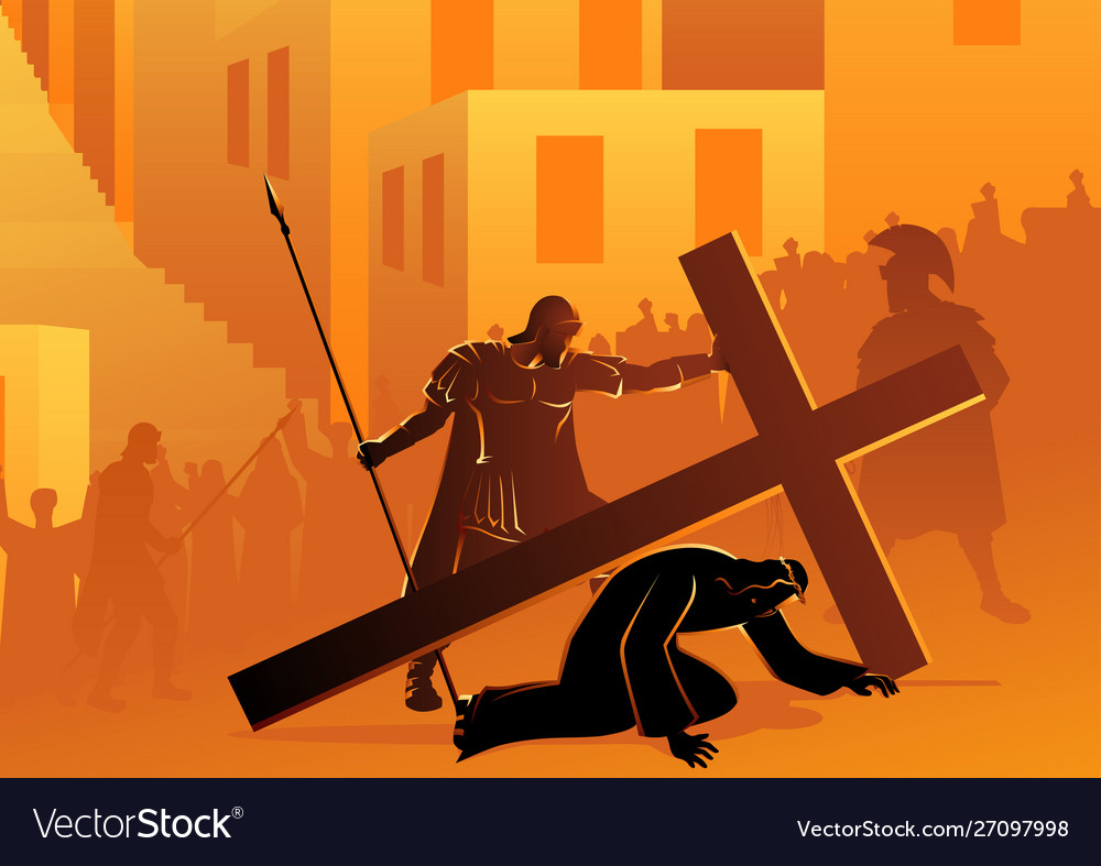 Jesus falls for second time Royalty Free Vector Image