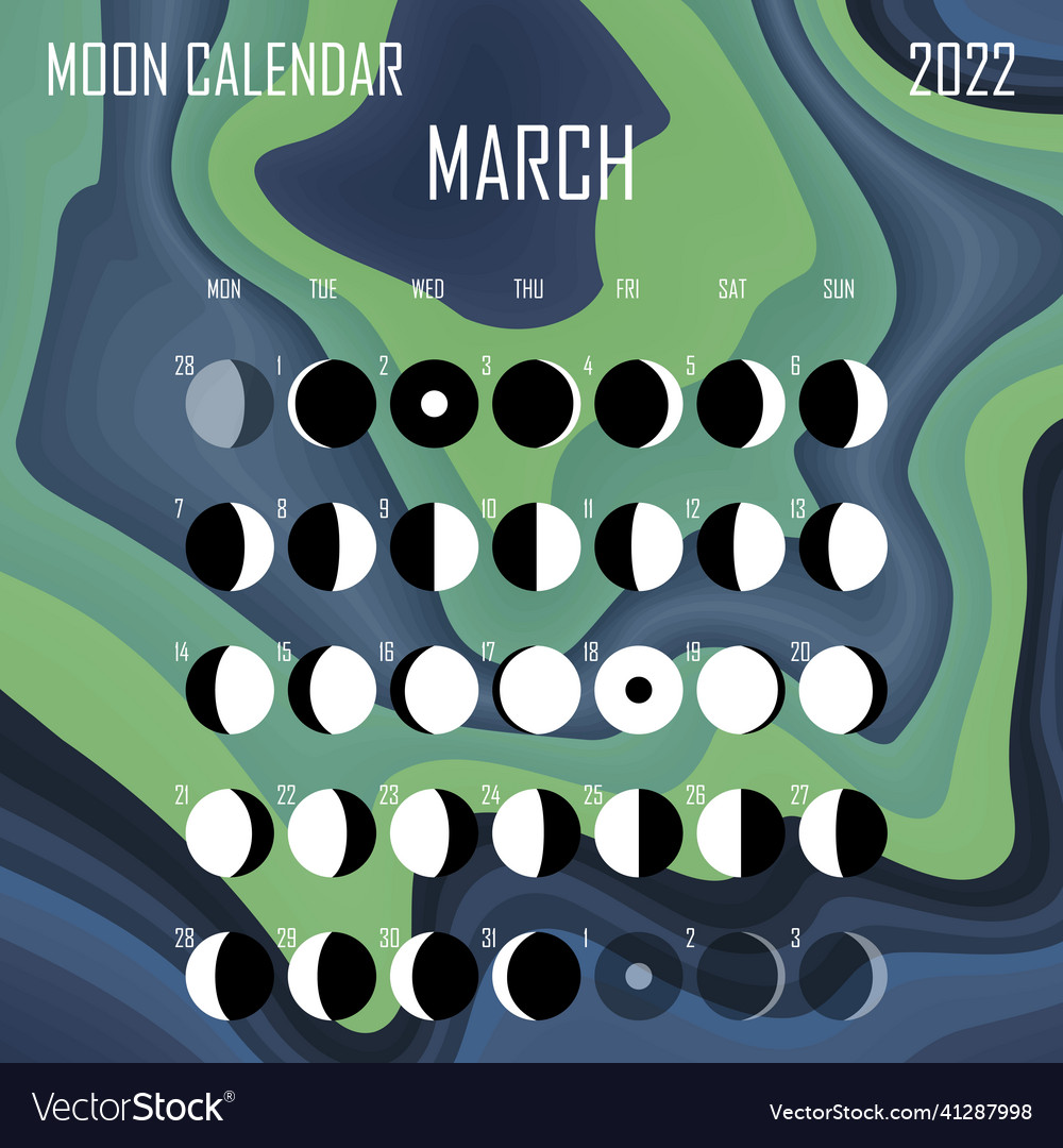 March 2022 moon calendar astrological calendar Vector Image