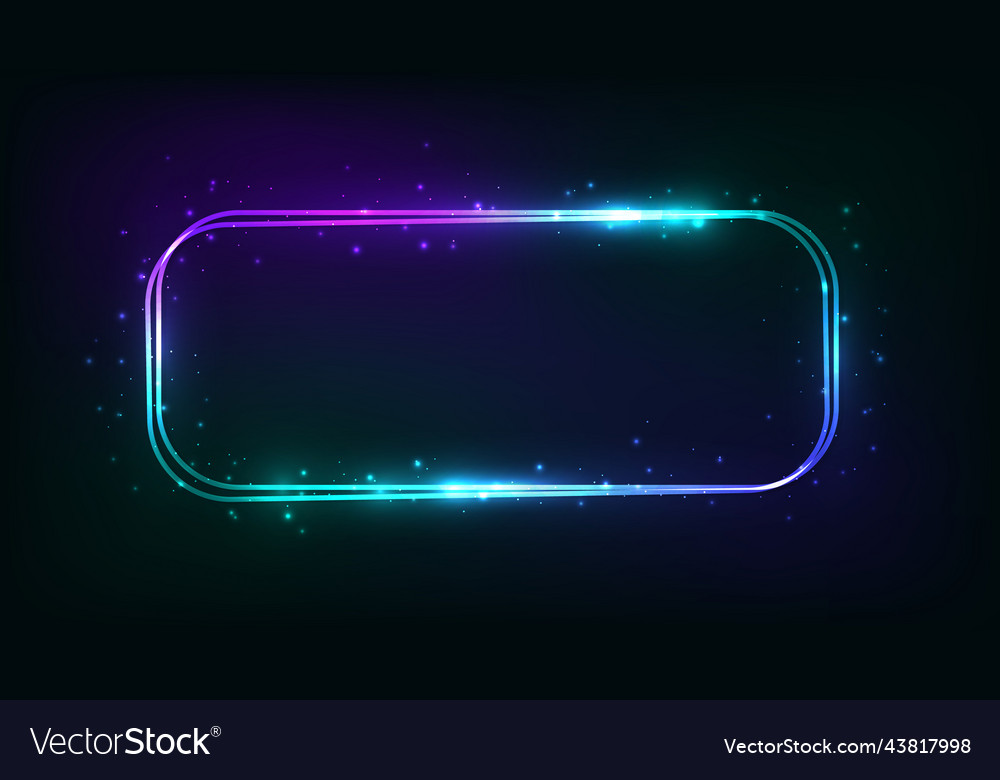 Neon double rounded rectangular frame Royalty Free Vector