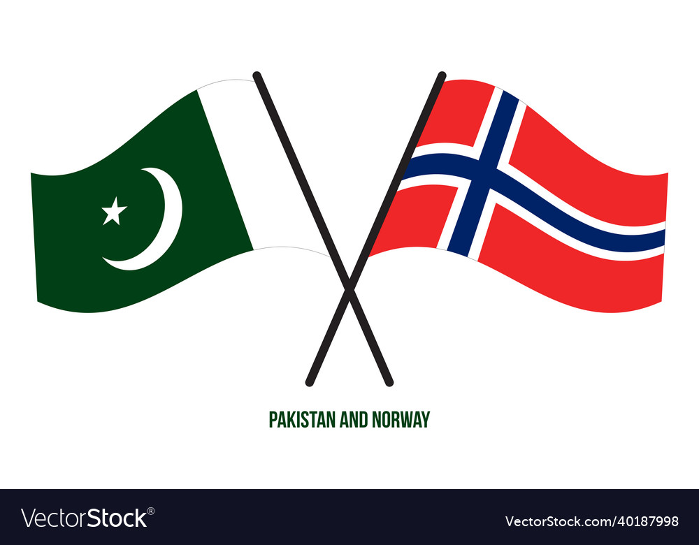 Pakistan and norway flags crossed waving flat