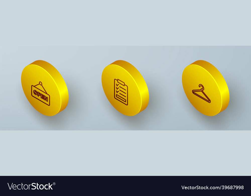 Set isometric line hanging sign with text open vector image Set isometric line hanging sign with text open