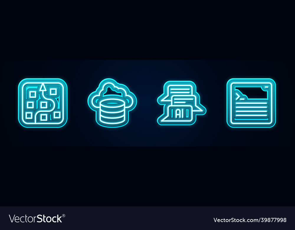 Set line neural network cloud database chat bot vector image Set line neural network cloud database chat bot