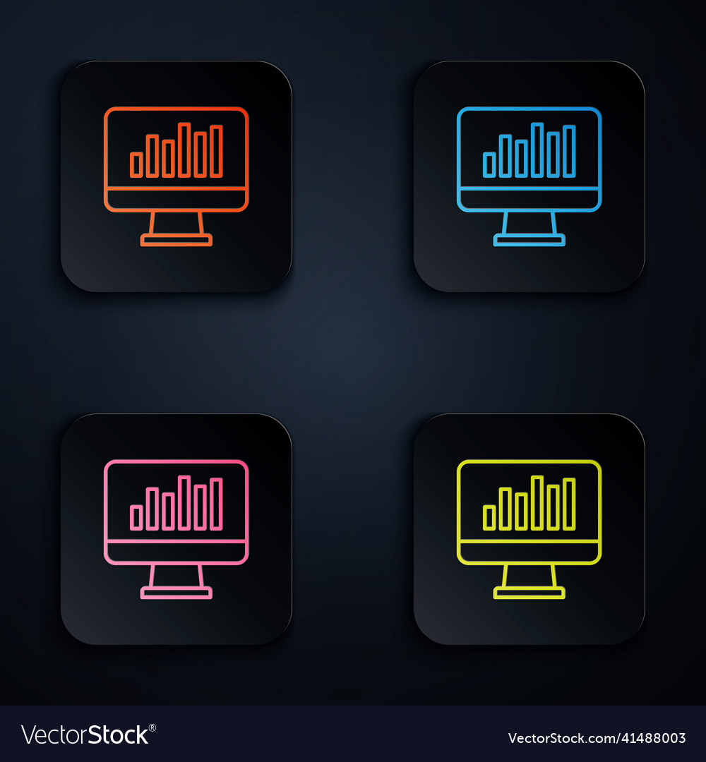 Color neon line computer monitor with graph chart
