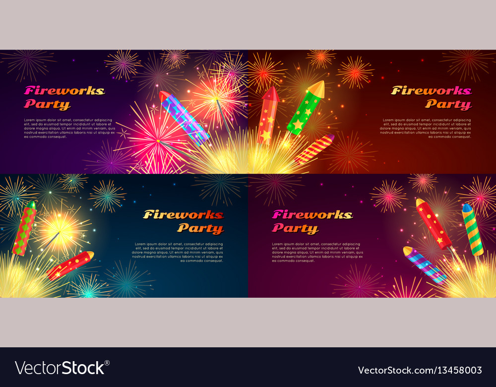 Colourful exploding rockets on bright background