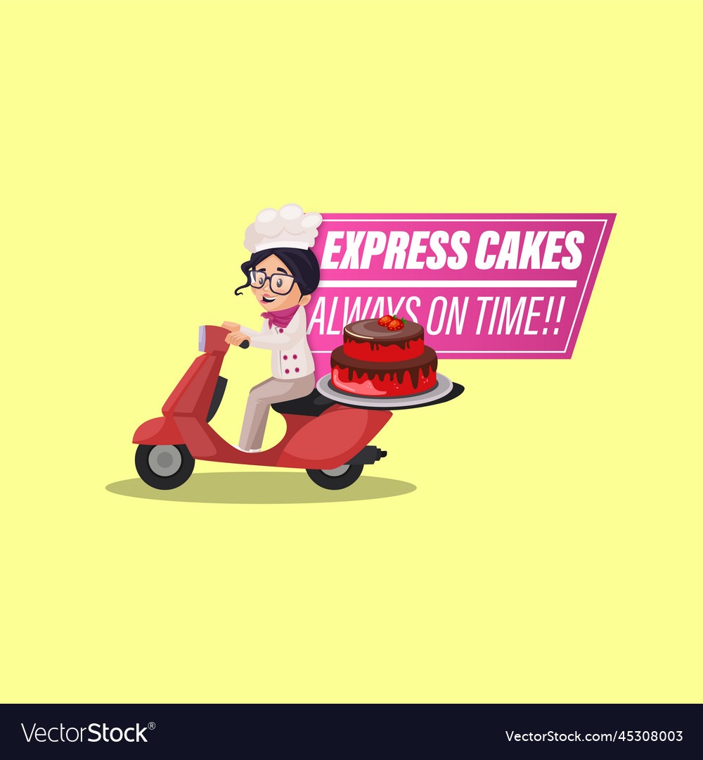 Express Cakes Always On Time Mascot Logo Vector Image