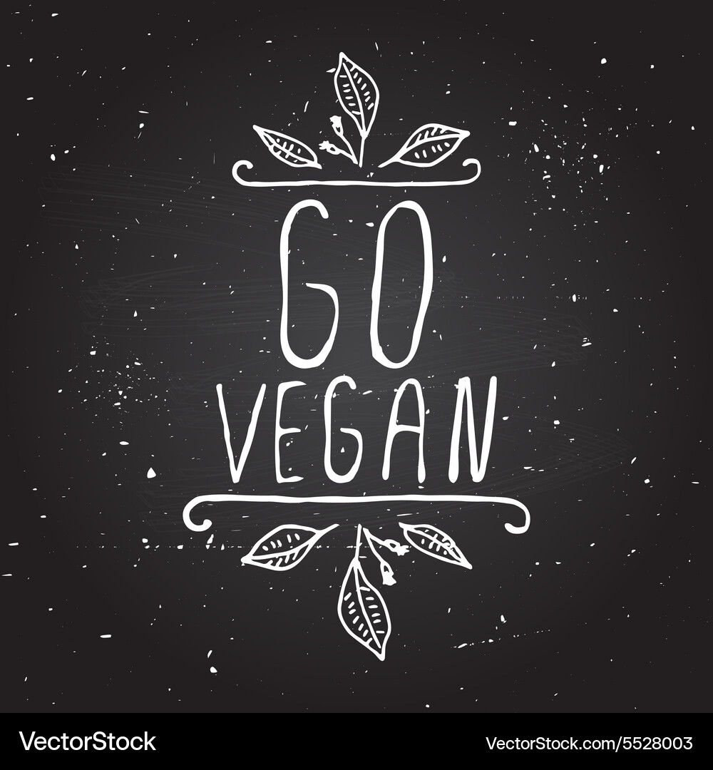 Go vegan product label on chalkboard Royalty Free Vector