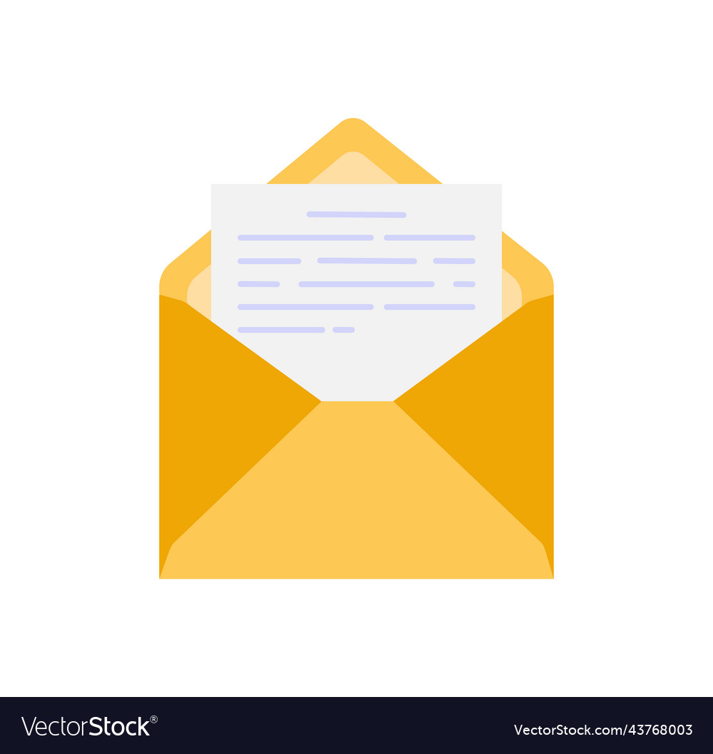 Open craft envelope with document new mail vector image Open craft envelope with document new mail