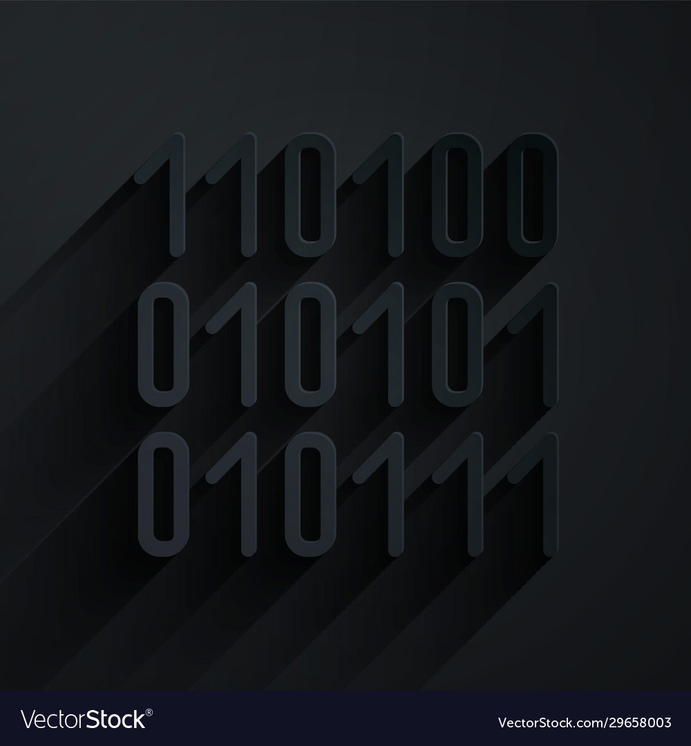 Paper cut binary code icon isolated on black vector image Paper cut binary code icon isolated on black