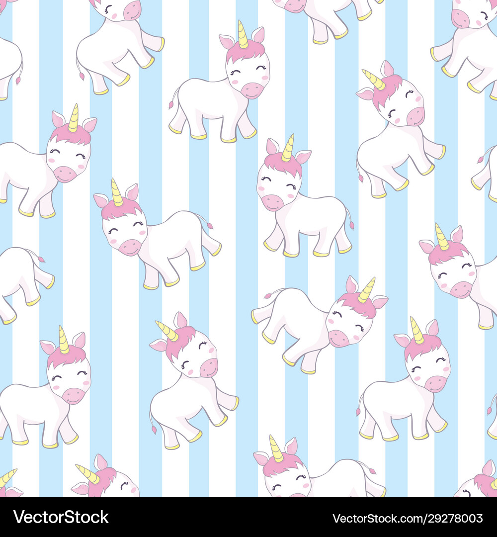 Pattern with cute unicorns cloudsrainbow Vector Image