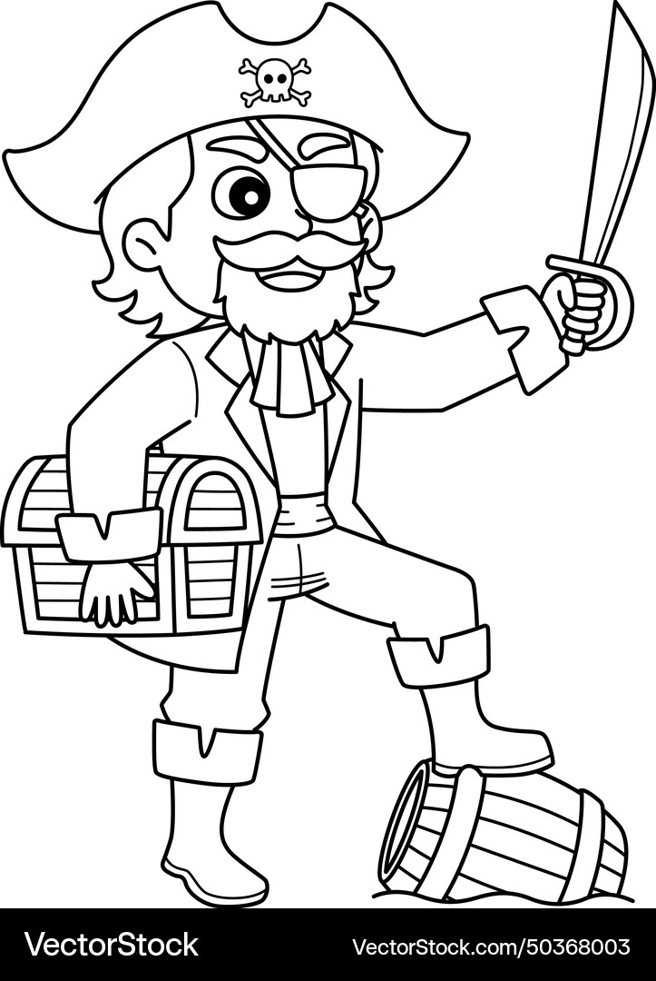 Pirate holding a sword isolated coloring page Vector Image