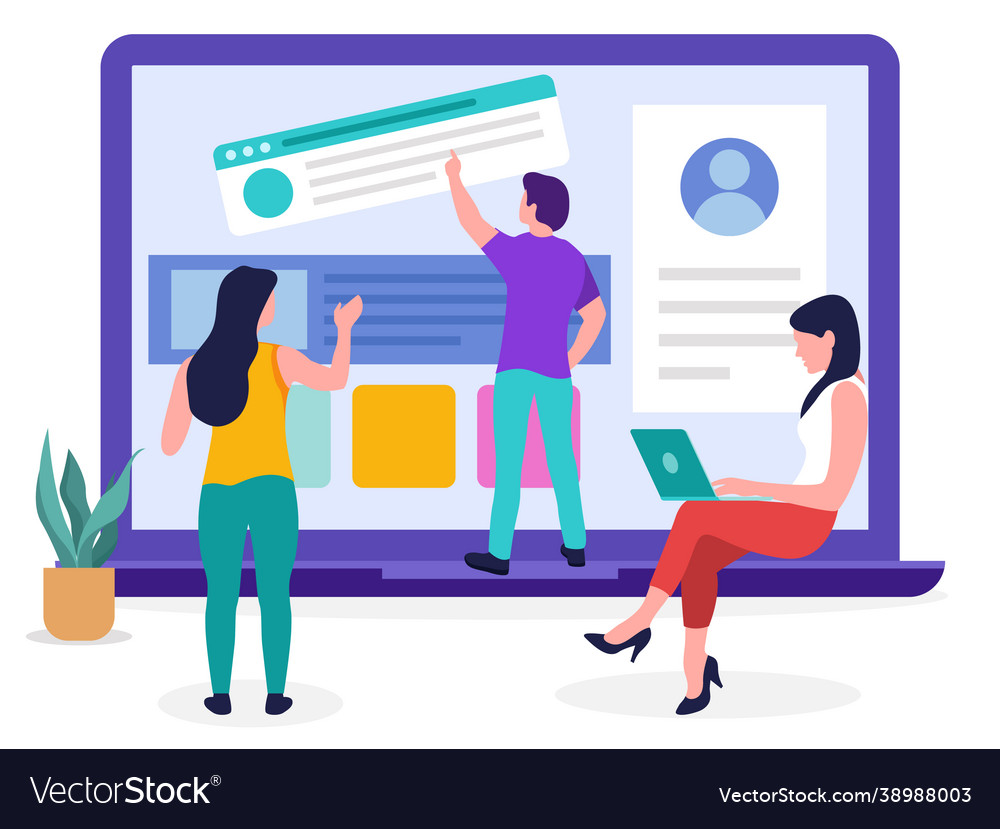 Web designer designing website vector image Web designer designing website