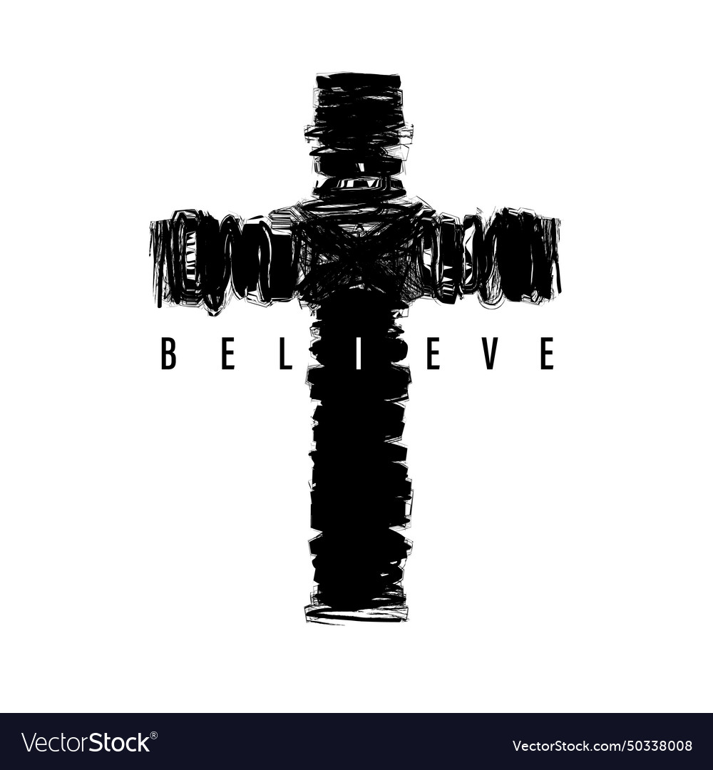 Believe - cross in grunge style t-shirt design Vector Image