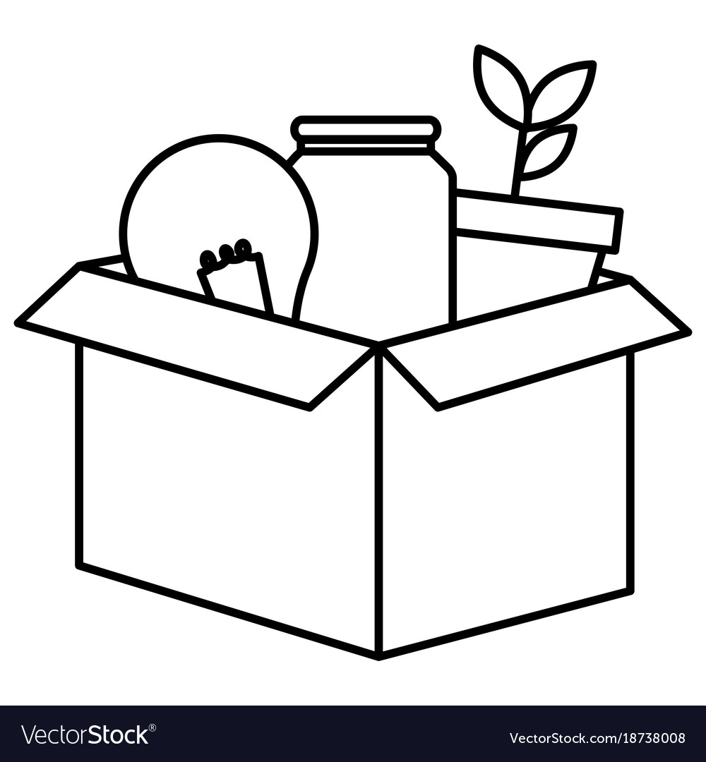 Carton box with bulb and plant