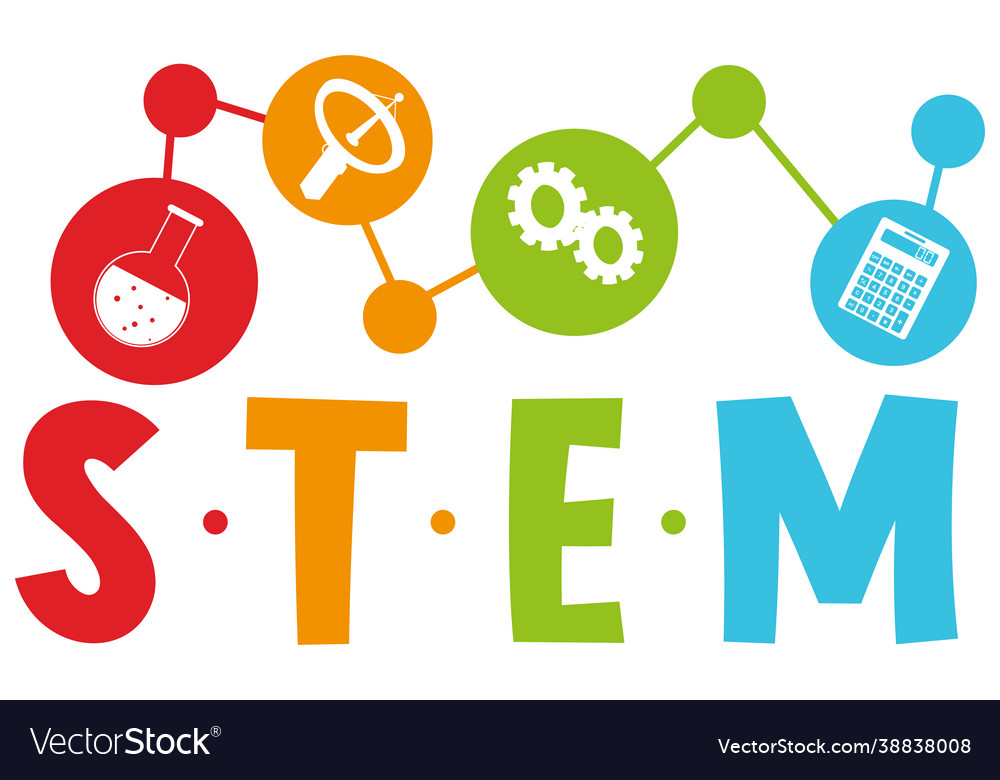 Colourful stem education text icon Royalty Free Vector Image