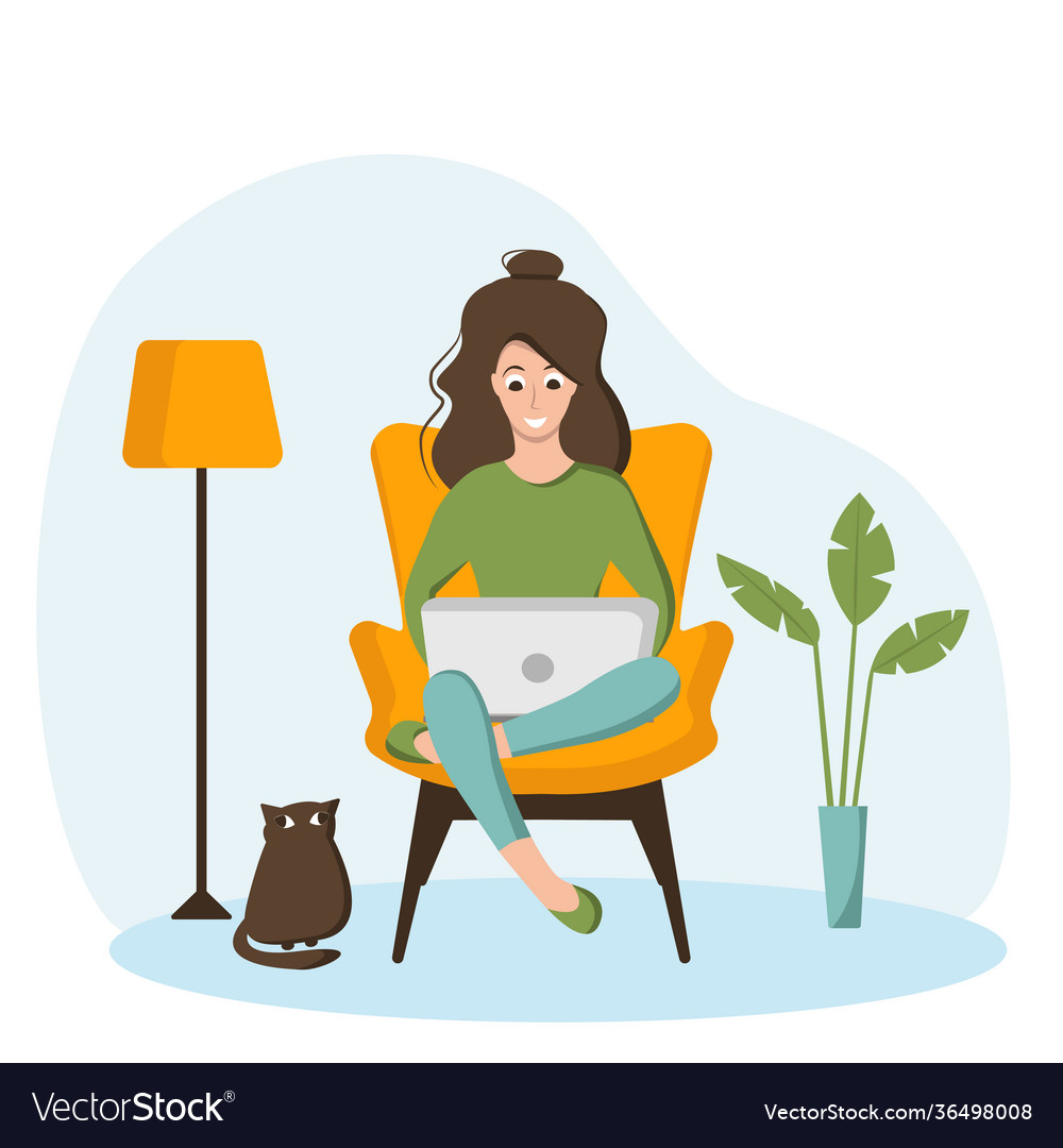 Freelancer girl with laptop sitting