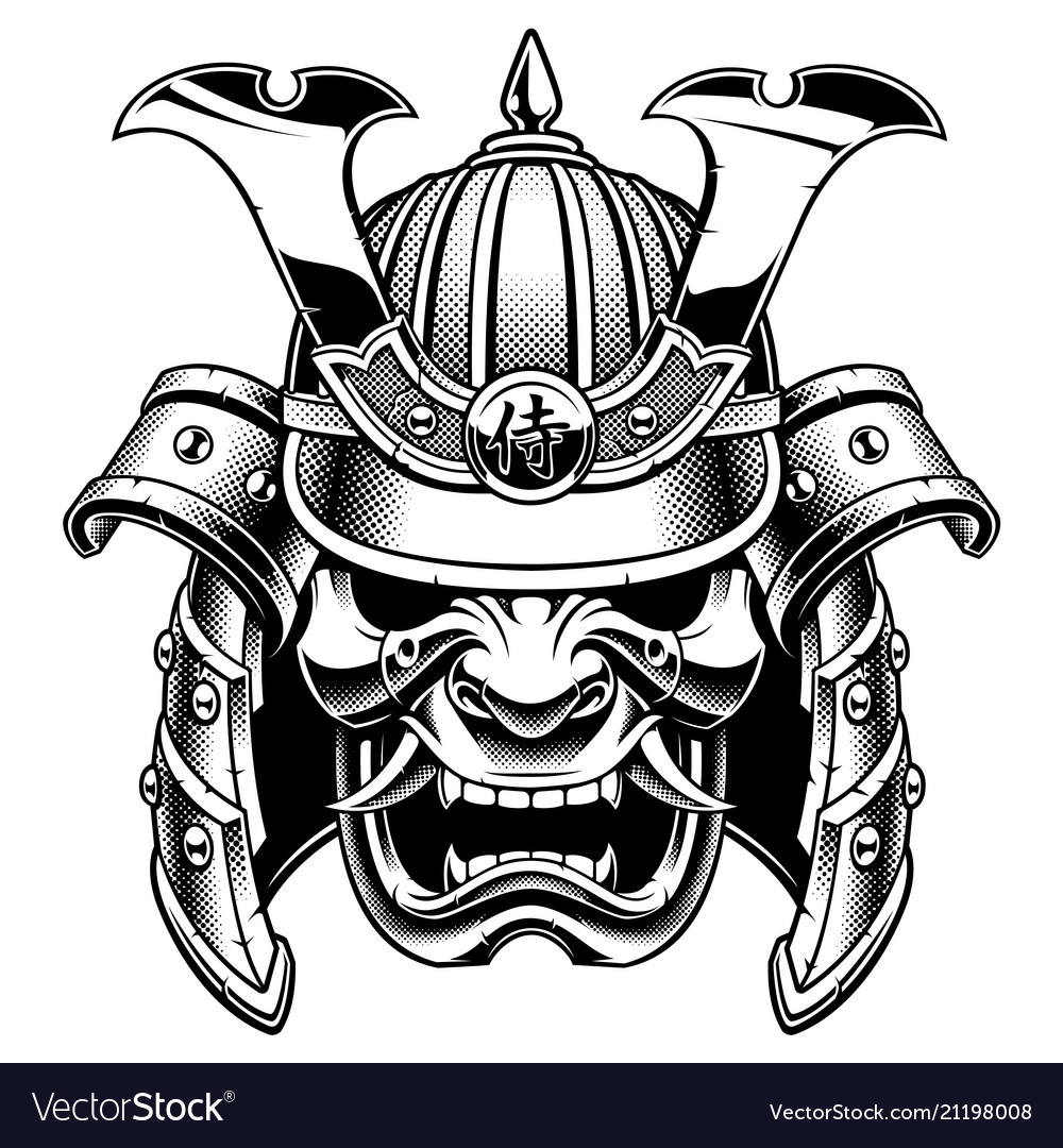 Samurai warrior mask bw version Royalty Free Vector Image