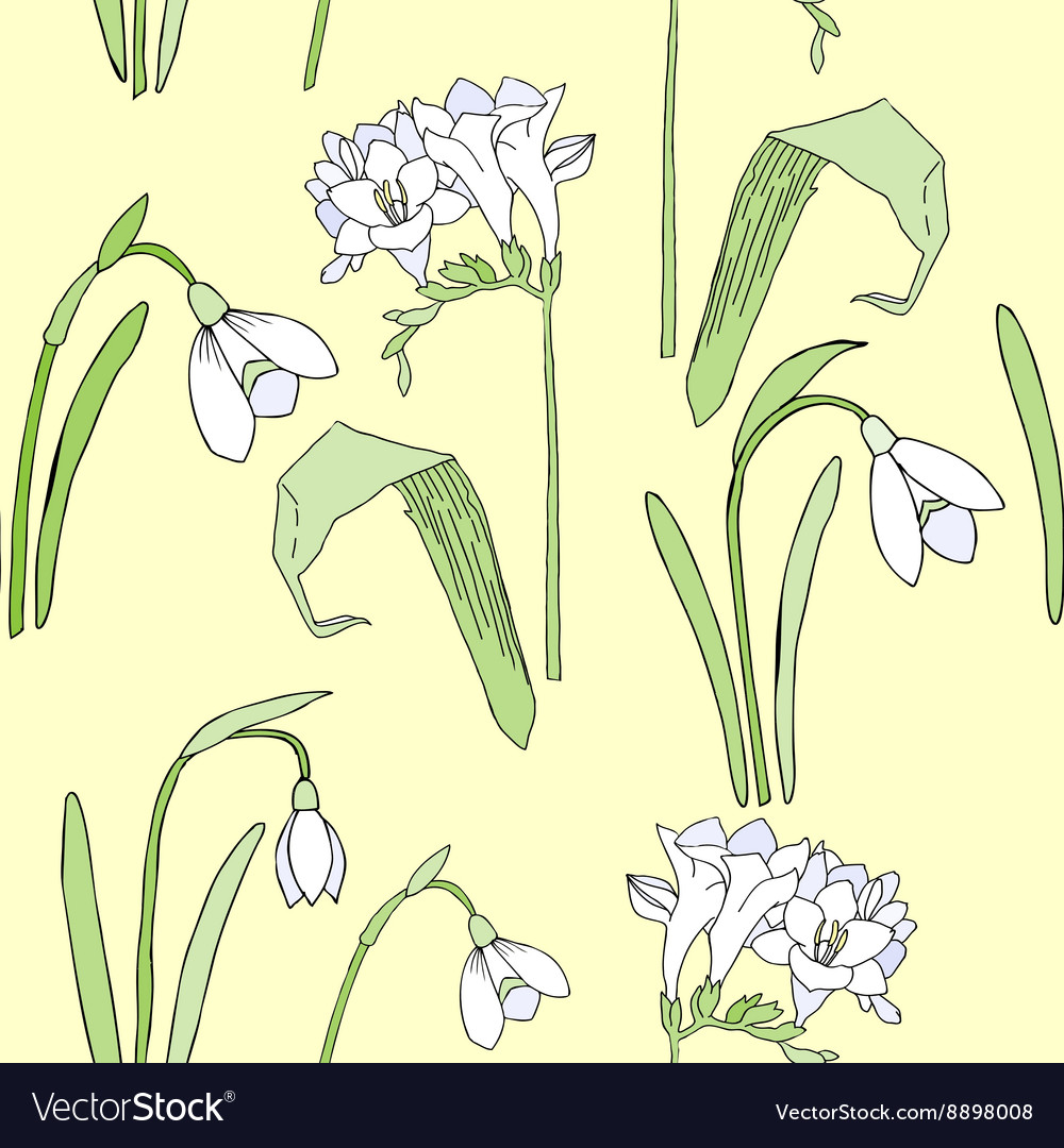 Seamless pattern with snowdrops