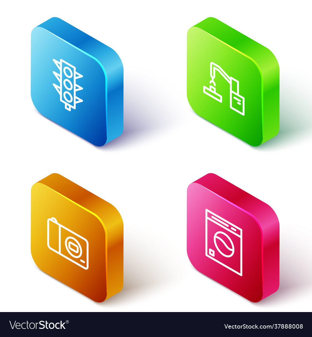 Set isometric line traffic light robotic robot vector image Set isometric line traffic light robotic robot