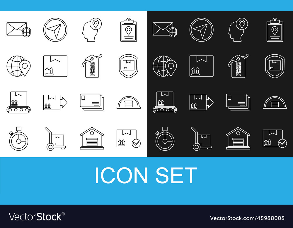 Set line package box with check mark hangar vector image Set line package box with check mark hangar