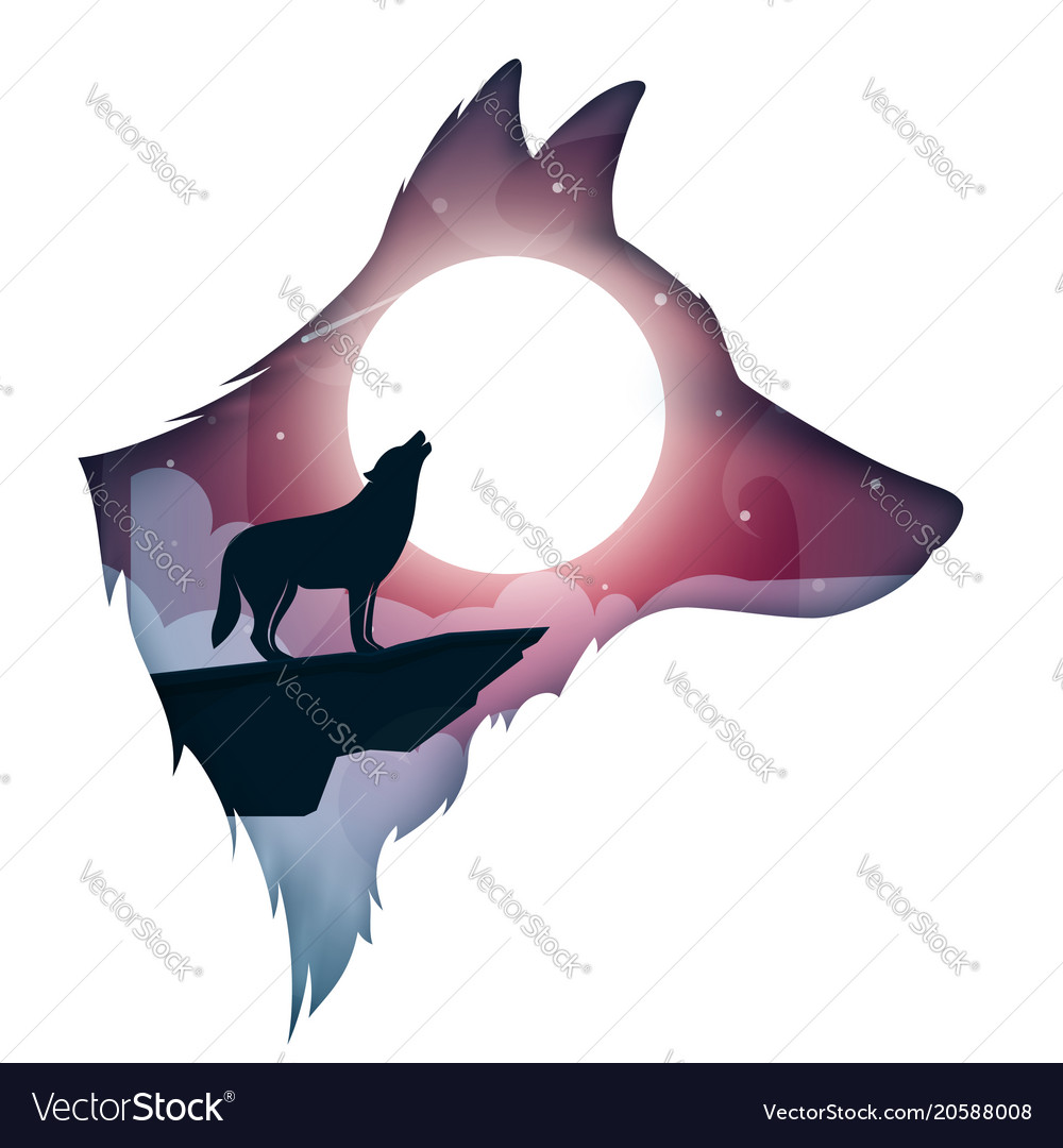 Wolf dog cartoon night landscape Royalty Free Vector Image