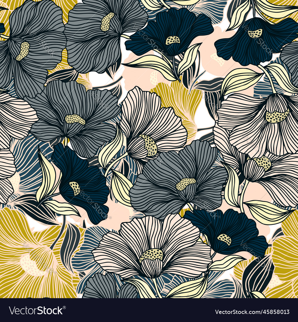 Abstract flower line seamless pattern delicate vector image Abstract flower line seamless pattern delicate