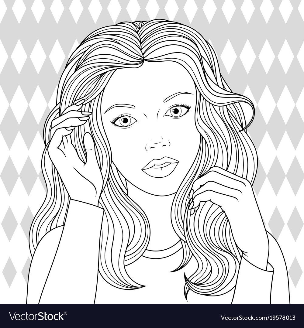 Beautiful Girl Coloring Pages Royalty Free Vector Image