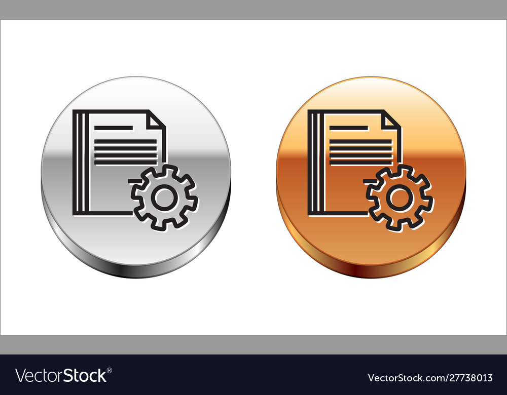 Black line document settings with gears icon vector image Black line document settings with gears icon