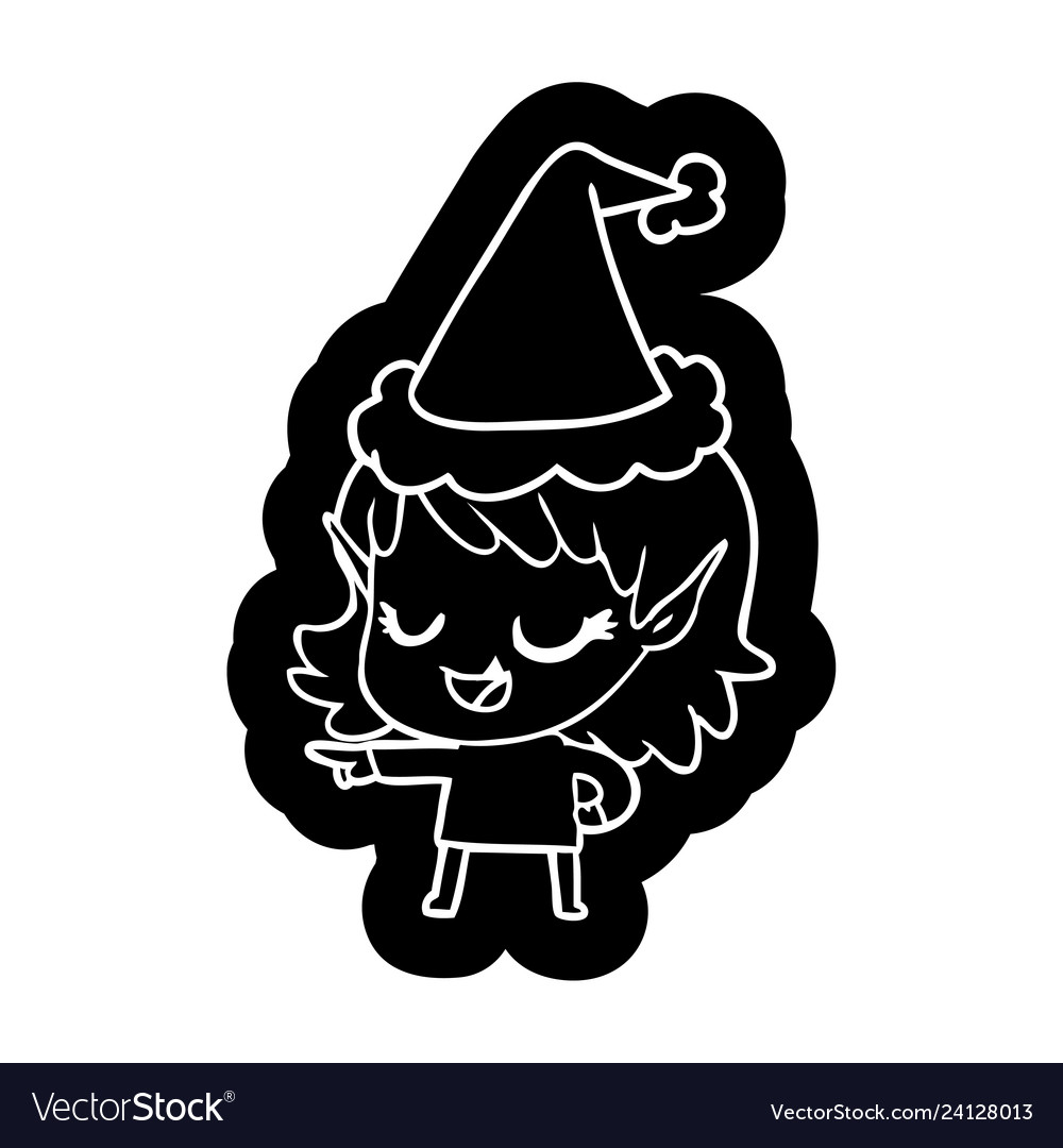 Happy cartoon icon a elf girl pointing wearing Vector Image