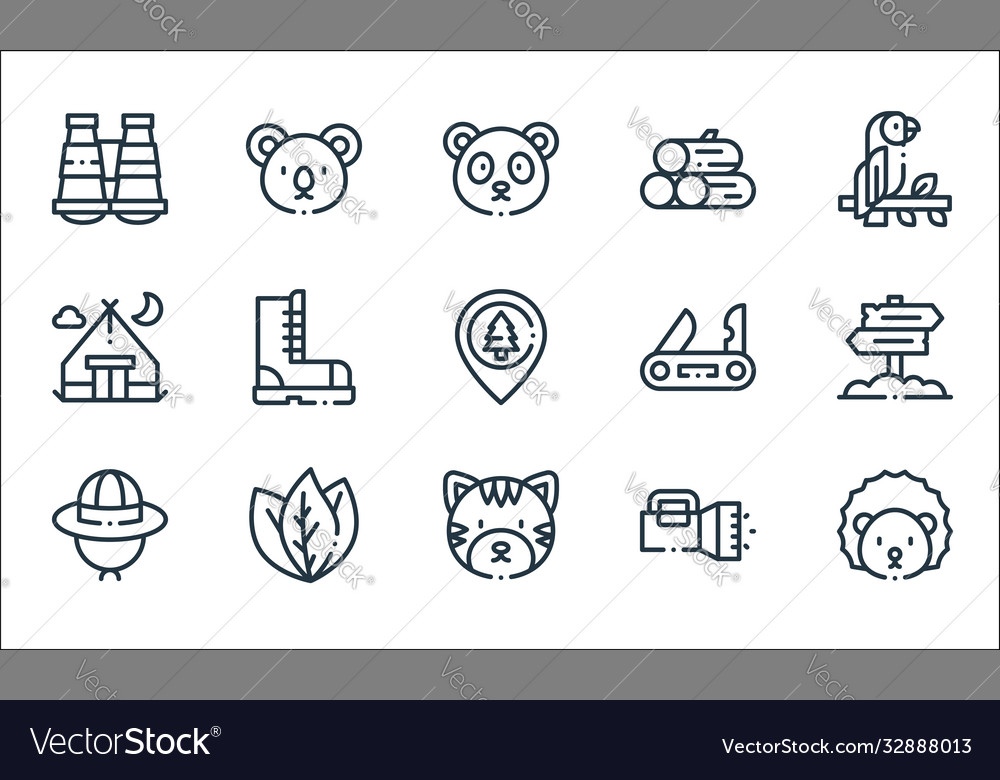 Jungle line icons linear set quality vector image Jungle line icons linear set quality