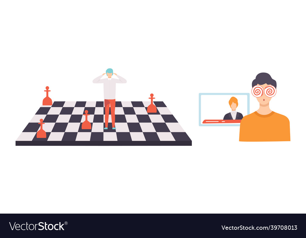 Manipulation of people with tiny man on chessboard vector image Manipulation of people with tiny man on chessboard