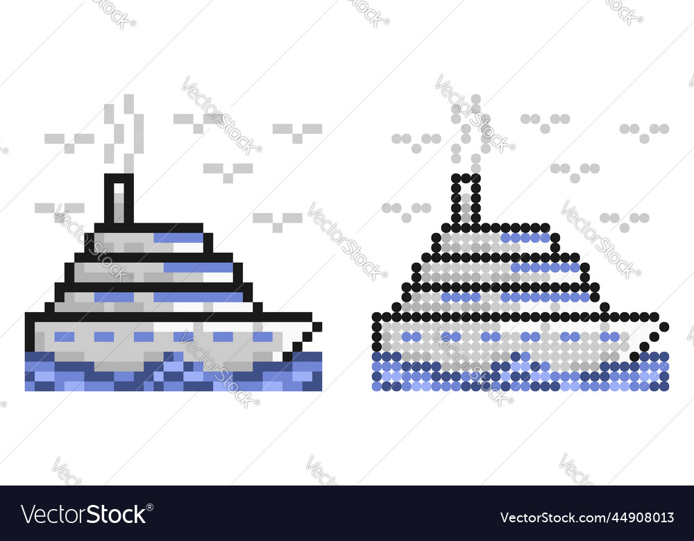 Pixel icon multi deck liner side view cruise ship Vector Image