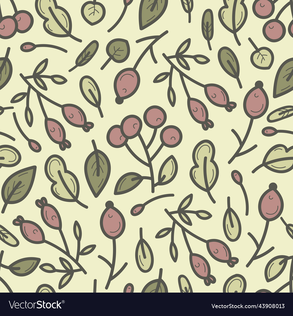 Seamless pattern with doodle botanic elements