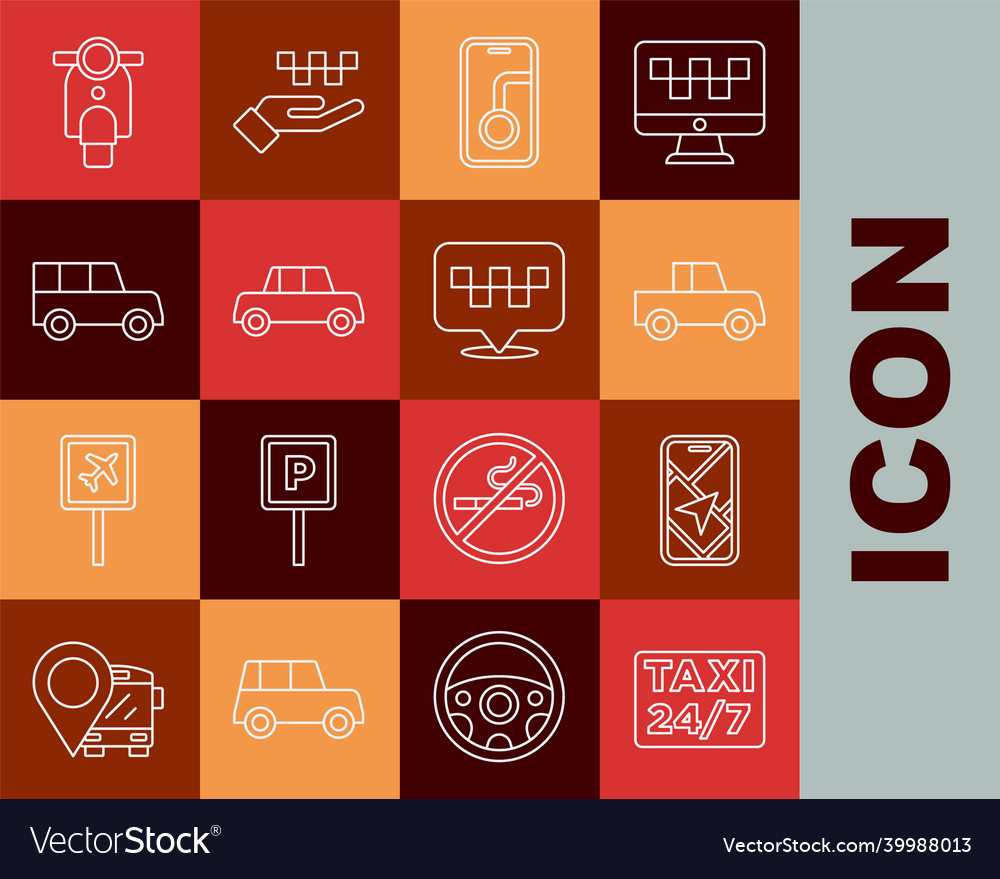 Set line location with taxi city map navigation Vector Image Set line location with taxi city map navigation