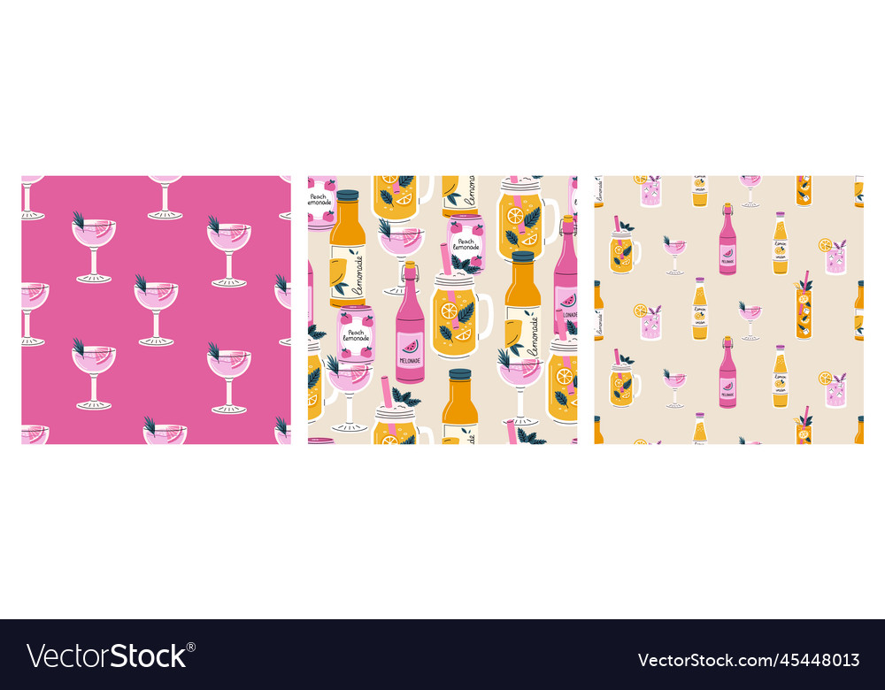 Set of drinks seamless patterns
