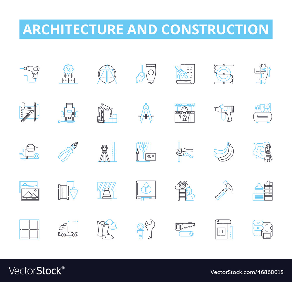 Architecture and construction linear icons set vector image Architecture and construction linear icons set