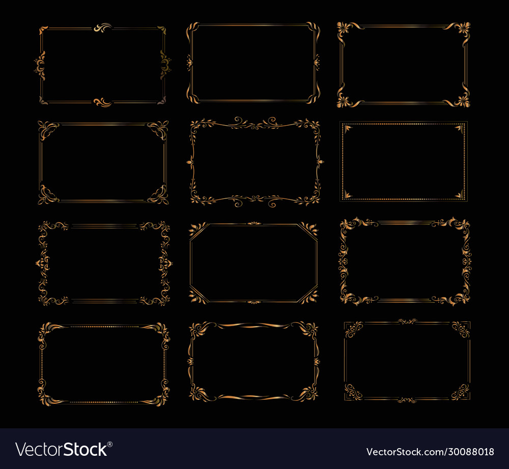 Art deco gold frames and borders collection vector image Art deco gold frames and borders collection