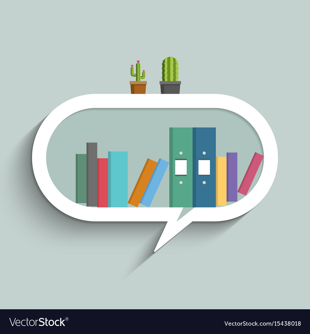 Bookshelf in form of speech bubble with colorful