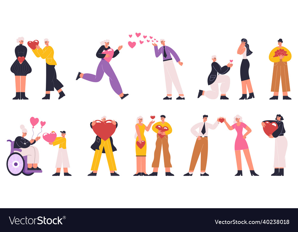 Characters sharing hearts giving to each Vector Image