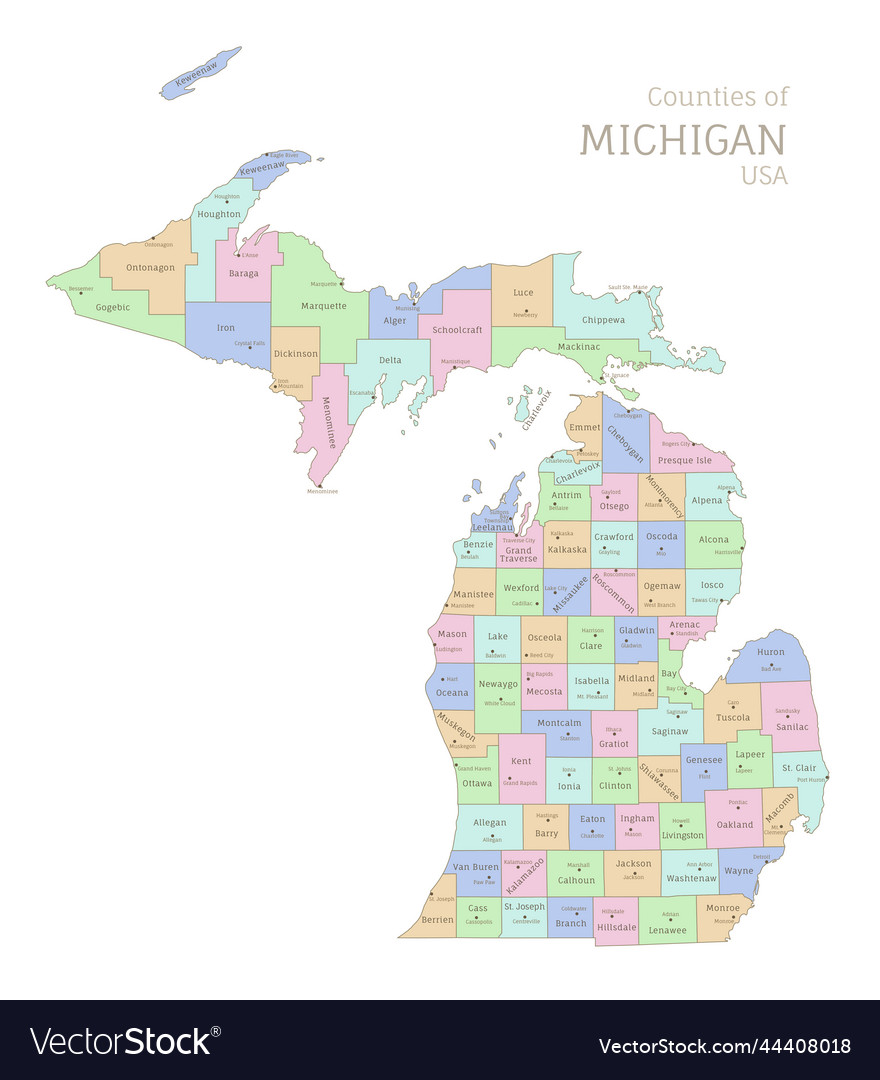 Counties of michigan administrative map of usa Vector Image