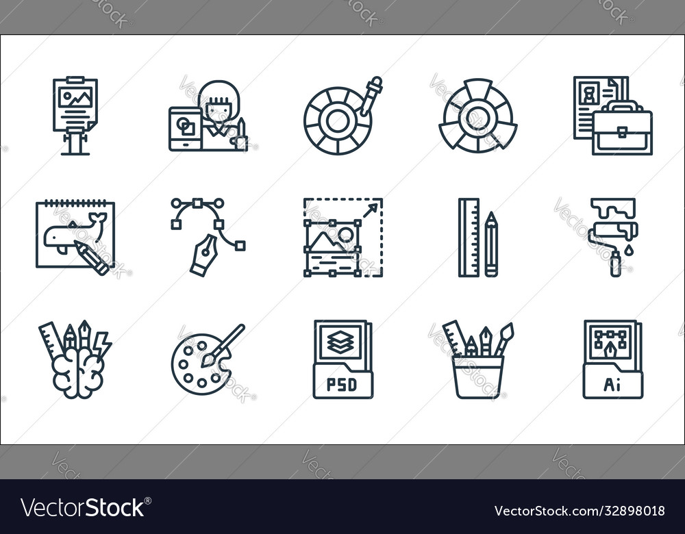 Graphic design line icons linear set quality vector image Graphic design line icons linear set quality