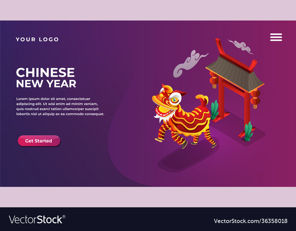 Isometric chinese new year lion dance concept vector image Isometric chinese new year lion dance concept