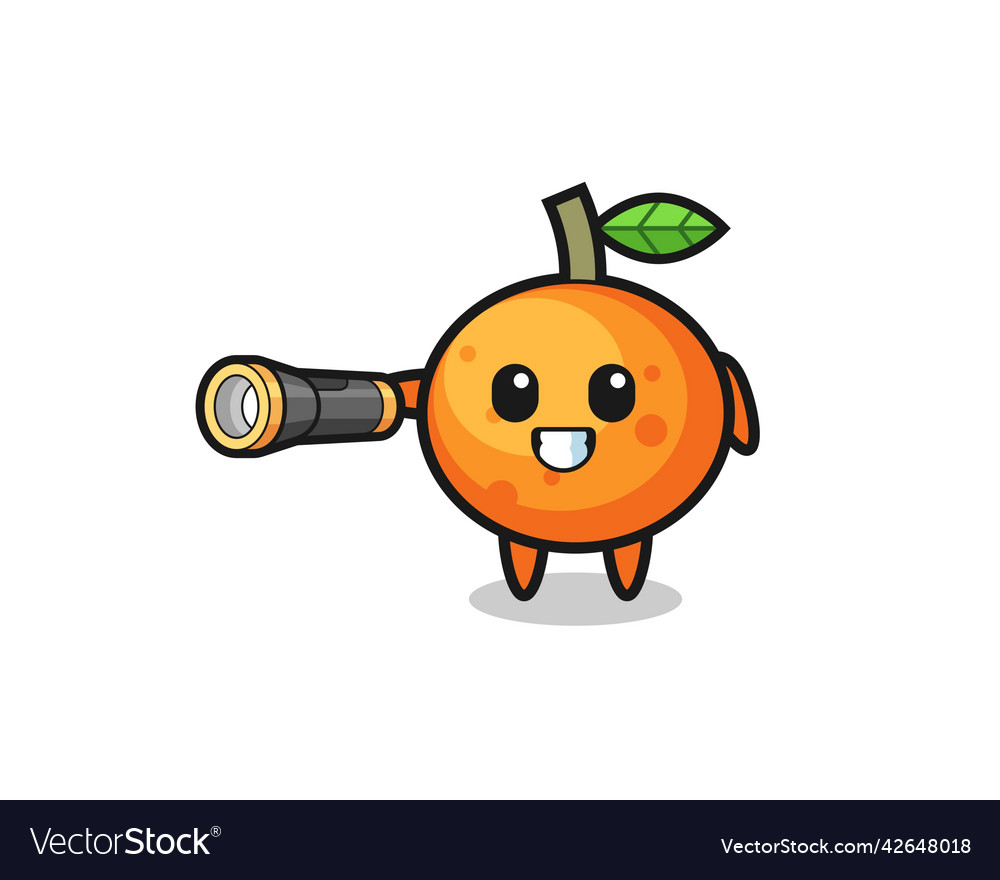 Mandarin orange mascot holding flashlight