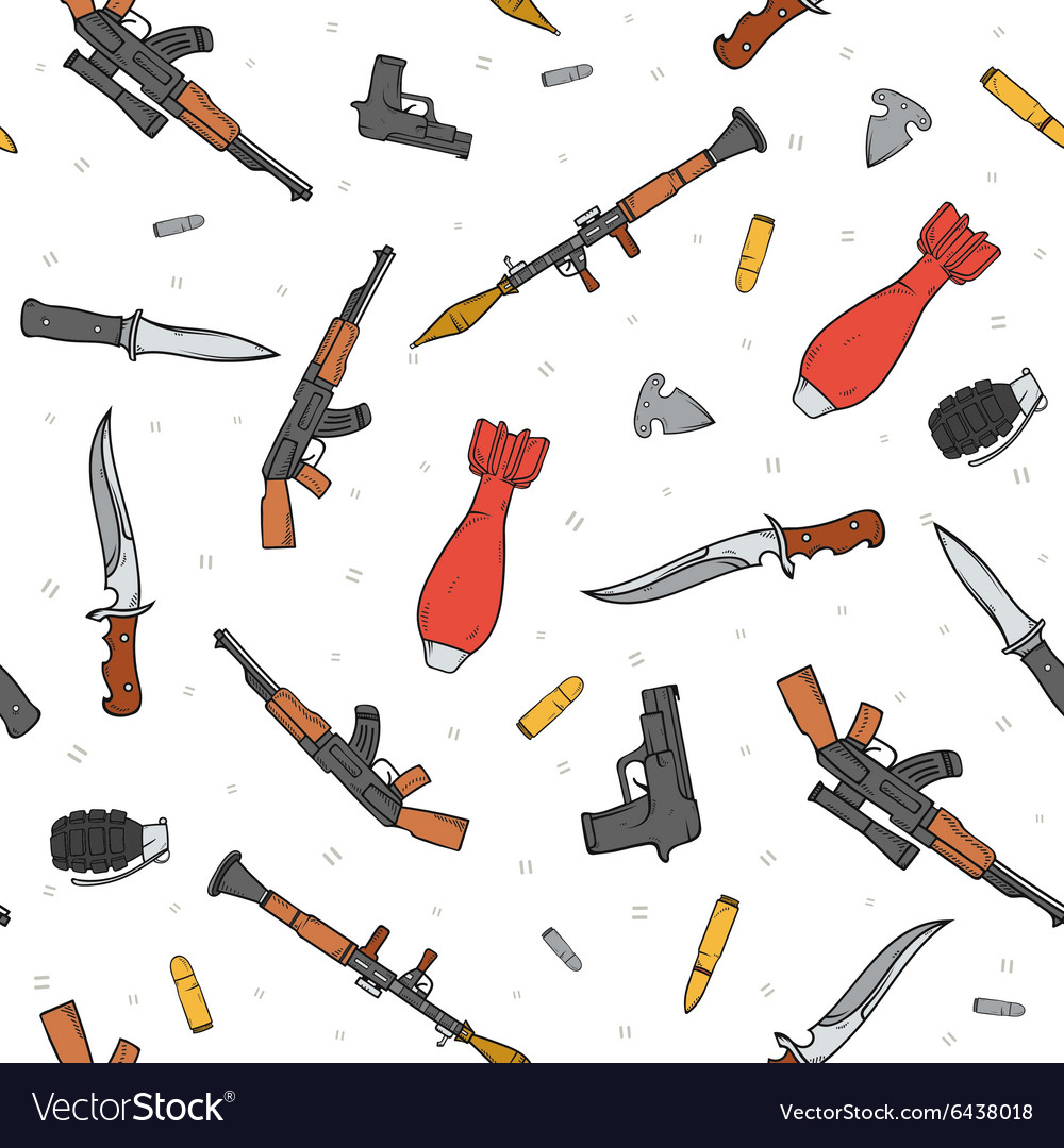 Seamless pattern with different weapon scattered
